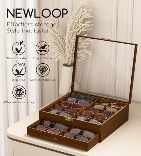 NEWLOOP 10/20/30 Wooden Pattern Sunglass Organizer Multiple Pairs of Eyeglass Ultra-thin Frame Storage Box for Women Men - Image 2