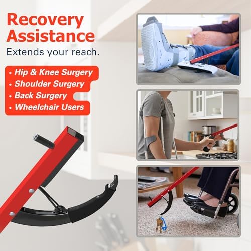 Sammons Preston Reacher, 26" Lightweight Grabber Reacher Tool with Magnetic Tip, Ergonomic Grip & Claw Jaw, Portable Reaching Aid for Seniors, Daily Living & Home Use, Standard Red,3 pack - Image 3