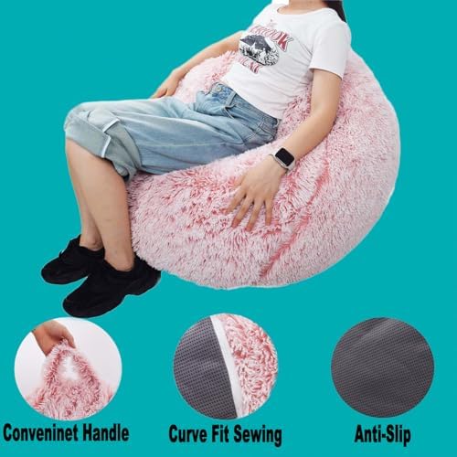Fluffy Stuffed Animal Storage Bean Bag Chair Cover (No Filler), Faux Fur Comfy Bean Bag Cover for Organizing Plush Toys or Textile, for Adults Teens Kids Girls,Dusty Pink - Image 5