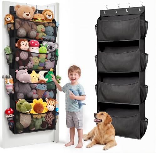 Over Door Stuffed Animal Storage Organizer Large Plush Toy Holder with Mesh Window Black by ORDOVIBE