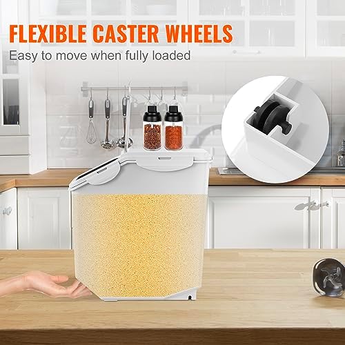 VEVOR Ingredient Storage Bin, 2 x 15L Dispenser Bin with 2 Measuring Cups, Attachable Casters and Airtight Lid, 2 Pcs/Set Dog Pet Food Storage Container, PP Material Kitchen Rice Cereal Flour Bin - Image 5