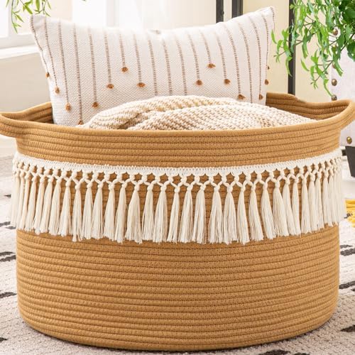 KAKAMAY Large Blanket Basket with Handles, Storage Basket for Living Room by KAKAMAY