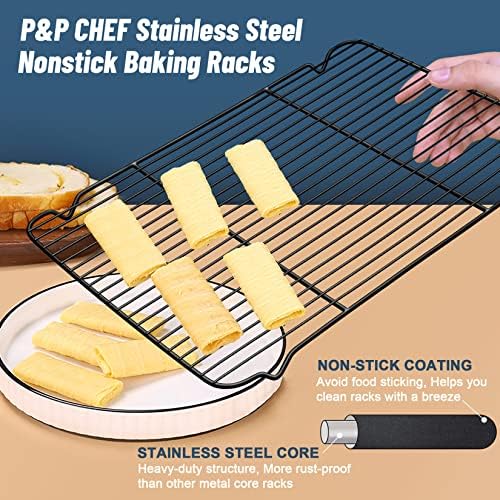 P&P CHEF Cooling Baking Rack Stainless Steel, 16.6" x 11.5", 2 Pcs, Black - Image 3