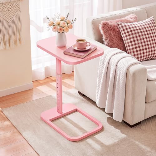 Kitstorack TV Tray Table, Adjustable Height & Rounded Metal Corners, Snack Table for Couch, Sofa, Bed, Chair, Living Room, C Shaped End Side Table for Eating, Dinner or Laptop, Small Spaces, Pink - Image 2