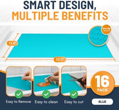 Refrigerator Liners for Shelves (16 Pack) by Linda’s Essentials - Non-Adhesive Shelf or Drawer Liner, BPA-Free Fridge Mats for Kitchen & Cabinets, Easy to Clean, Ideal Household Essentials (Blue) - Image 2
