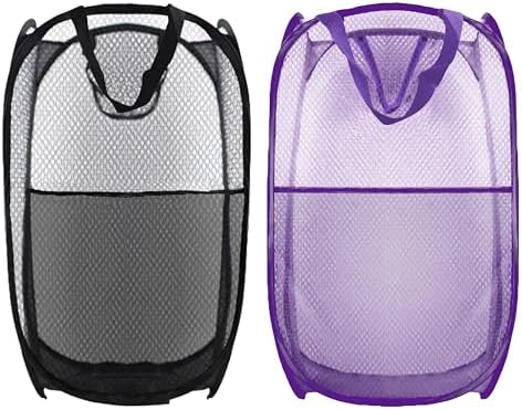 Collapsible Pop Up Laundry Hamper, Extra Large Mesh Foldable Laundry Basket Bag, 28" x 16" x 16", 2 Pack (Black + Purple) by BuyongwantJewelry