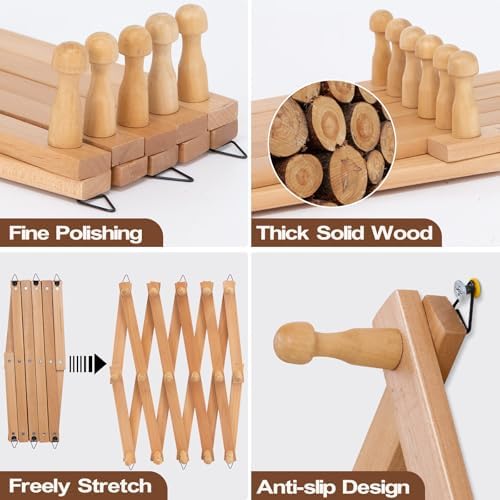 SCUNDA Wall Rack with 16 Hooks, Wooden Wall Expandable Coat Rack for Coat, Hats, Baseball Caps, Coffee Mug, Jewelry(Natural) - Image 3