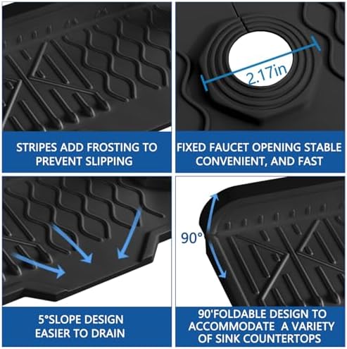 Kitchen Sink Accessories -17" x 6'' Sink Splash Guard,Silicone Sink Mat Splash Guard, fit for Countertop, Bathroom,Farmhouse,RV by EBIGIC (Black) - Image 4