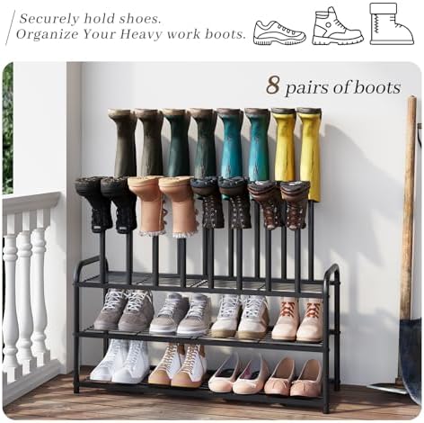 Kitsanery Shoe Rack, 100% Metal Boot Rack Organizer for Entryway, Closet & Garage, Free Standing Shoe Shelf for Storage Tall Boots, Sneakers, Cowboy Boots, Black (Large - 8 Pairs) - Image 5