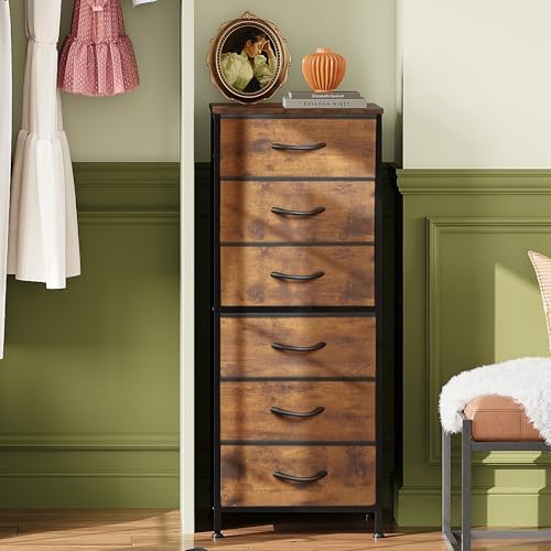 WLIVE Tall Dresser for Bedroom, 6 Drawer Dresser, Rustic Brown - Image 4