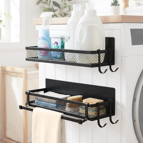 2 Pack Magnetic Shelves for Washing Machine, No Drill Heavy Duty Magnet Storage Rack with 4 J-Hooks and Towel Bar, Laundry Room Organization for Washer Dryer Refrigerator by Unknown