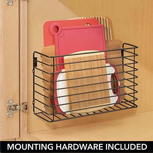 mDesign Over The Cupboard Hanging Storage Basket – Metal Bakeware Organiser and Cutting Board Holder – Excellent Kitchen Storage Solution – Bronze - Image 5