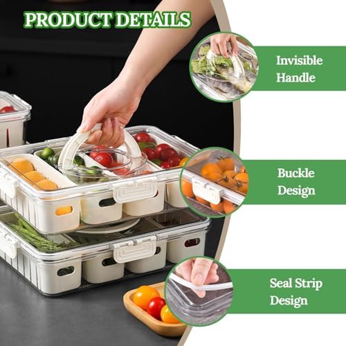 2 Pcs Salad Bar Containers for Fridge with Lid, Fruit Storage Veggie Tray - Image 4