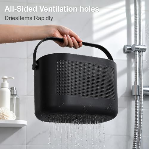 Plastic Portable Shower Caddy Basket, Storage Organizer with Handle, Black - Image 2