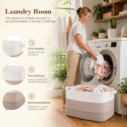 65L Large Woven Blanket Basket for Living Room, 19.7"x15.7"x11.8" - Image 6