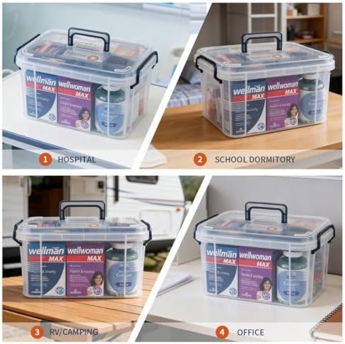 2-Tier Medicine Organizer - Plastic Portable Storage Box with Handle Blue - Image 6