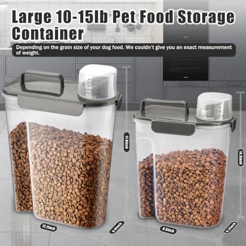 TIOVERY Dog Food Storage Container, 10 Lbs Airtight Pet Food Containers, Cat Food Container Dispenser Bin with Pouring Spout, Portable Handle & Measuring Cup for Dog Treats, Cat Kibble, Bird Feed Grey - Image 2