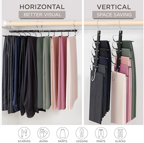 MORALVE Pants Hangers Space Saving - 2 Pack European Beechwood Scarf and Jean Hangers - Closet Organizer and Space Saver Pant Rack, Leggings Hanger, and Scarf Holder with 360° Swivel Hook - Image 4