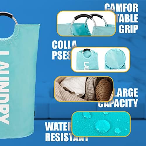 Caroeas 125L Laundry Basket,Large Laundry Hamper, Laundry Bag with Padded Handles, Clothes Hamper Stands Up Well, Collapsible Free Standing Easy Storage Washing Bin (Light Blue,125L) - Image 4