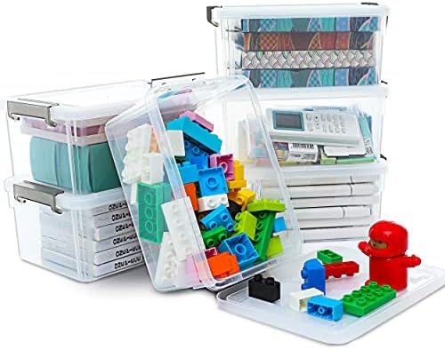 Small Storage Bins with Lids 3.2 QT Plastic Storage Containers for Organizing Stackable Clear Storage Boxes,Clear White(6 Packs) by Anywish
