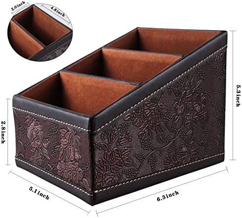 2 Pack PU Leather Remote Control Holder Storage Container for TV Remote Phone Caddy Eyeglasses（Brown） - Image 2
