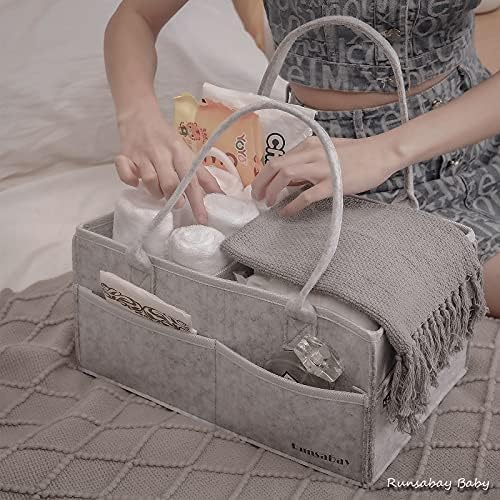 Runsabay. Nursery Basket-Baby Diaper Caddy Organizer for Changing Table-Portable Holder Tote Bag-Car Organizer with Removable Divider-Best Shower Gift Basket for Newborns Registry- Grey & Large Size - Image 7