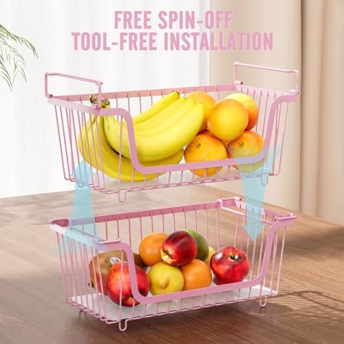 4 Pcs Stackable Wire Baskets for Pantry Organizers and Storage, Pink - Image 7