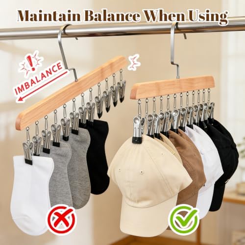 2PCS Space Saving Hanging Clothes Organizer, Wooden Pants Hanger 12-Clip - Image 6