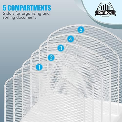 Delifox Inclined Desk File Organizer,Vertical File Folder Holder Stand Metal Rack File Sorter for Office Classroom Desktop Organization (2, White, 5) - Image 6