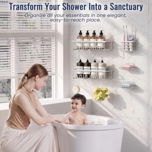 5 Pack Adhesive Bathroom Holders & Dispensers for Kids & Adults, Silver - Image 3