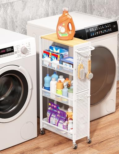Utility Slim Storage Cart 4 Tier Rolling Laundry Room Organization Cart： by Unknown