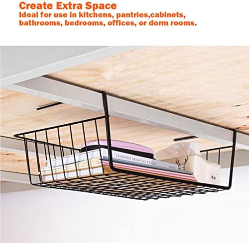 Under Shelf Storage Basket, Hanging Shelf Basket Slides Under Shelves for Storage Metal Under Cabinet Shelf Basket Organizer for Kitchen Pantry Desk Bookshelf (Black Pack of 4) - Image 7