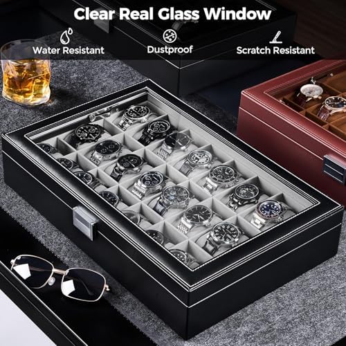 ProCase Watch Box for Men, 24 Slot Display Case with Real Glass Lid - Image 4