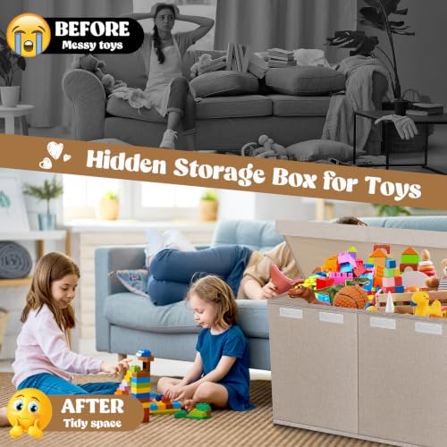 Extra Large Toy Box with Lids, Collapsible Storage Bin, 38"x16"x14",Beige - Image 6