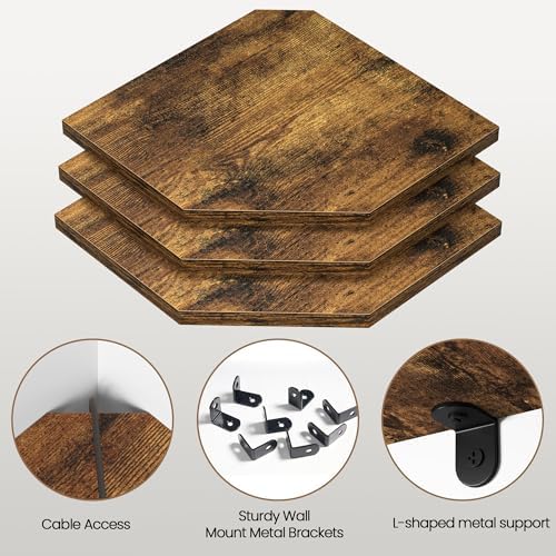 Fun Memories Corner Shelf Wall Mount, Floating Corner Shelves, Set of 6 Corner Wall Shelf Organizer, Rustic Wood Wall Storage Display Shelves for Living Room Bedroom Bathroom Kitchen, Rustic Brown - Image 4