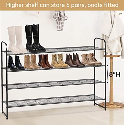 KEETDY 4-Tier Long Shoe Rack for Closet Metal Shoe Organizer for Entryway, Wide Stackable Shoe Storage Shelf with Sturdy Wire Grid for Closet Floor, Bedroom, Black - Image 5