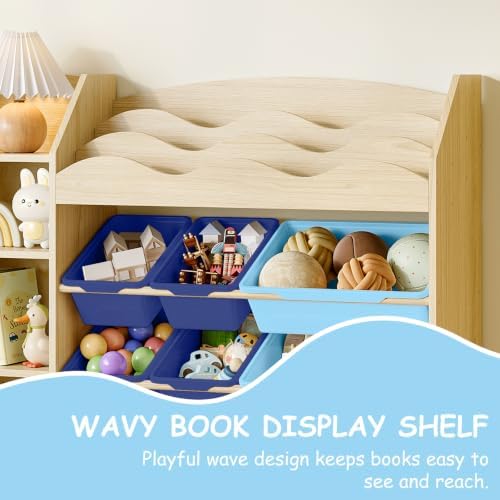 EXPERLAM Kids Toy Storage Organizer, Scalloped Shelf, 12 Blue Bins - Image 4