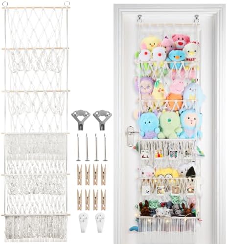 5 Tier Stuffed Animal Storage Net, 17x61'' Large Plushie Net, Beige by iHansee