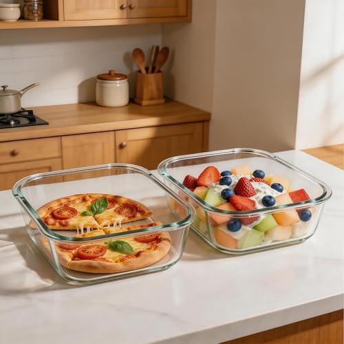 2 Pack 2260ml/76.4oz Extra Large Glass Food Storage Containers with Lids, Large Meal Prep Containers for Whole Chicken, Roasts, Family-Size Meals, Oven, Microwave, Freezer & Dishwasher Safe, BPA Free - Image 2