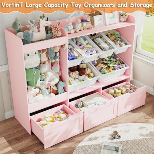 VontinT 50.6"W Wooden Toy Organizer with Stuffed Storage & Toy Storage Bins - Image 4