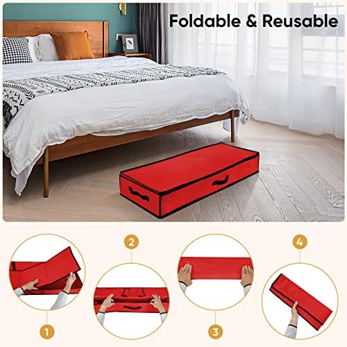 BALEINE Wrapping Paper Storage Organizer, 40" Durable 600D Oxford Fabric Gift Wrap Storage Bag with Flexible Partitions for Ribbon, Holiday Accessories (Red) - Image 6