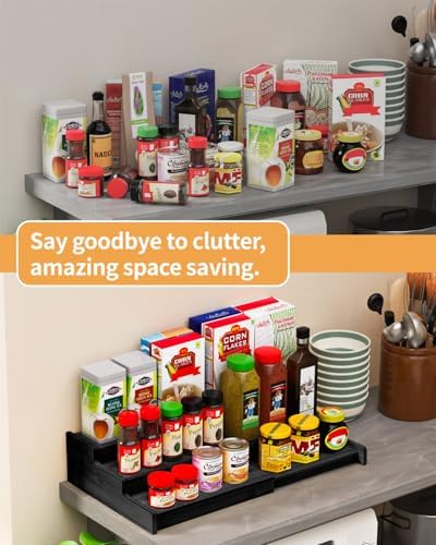 Spice Rack 3-Tier Natural Bamboo, Adjustable Cabinet Organizer Shelf - Image 2