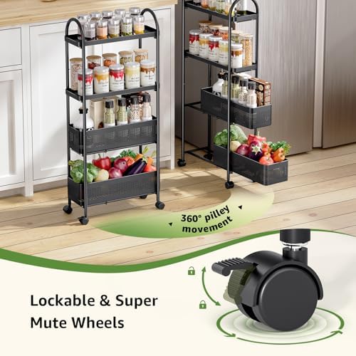 KINGRACK 4 Tier Slim Rolling Cart with Drawer, Metal Utility Storage Cart - Image 5