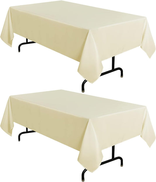 sancua 2 Pack Beige Tablecloth 60 x 102 Inch, Rectangle 6 Feet Table Cloth - Stain and Wrinkle Resistant Washable Polyester Table Cover for Dining Tables, Buffet Parties and Camping