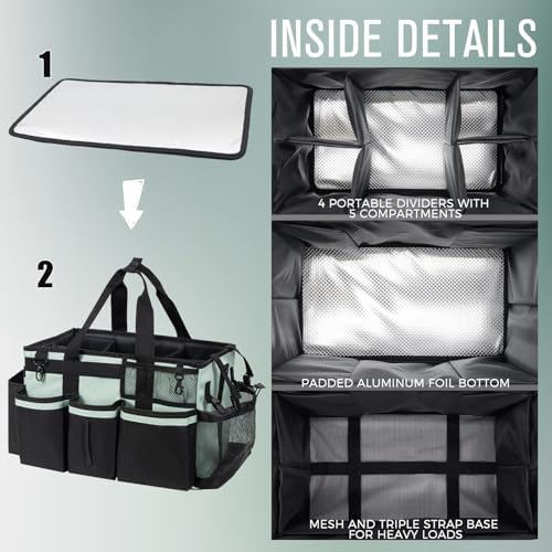 SCAVATA Wearable Cleaning Caddy, Cleaning Caddy Supplies Organizer with Handle & Shoulder Straps for Housekeepers, Under Sink & Car Cleaning Tool Organizers Bag with 4 Foldable Divider (Celadon) - Image 5