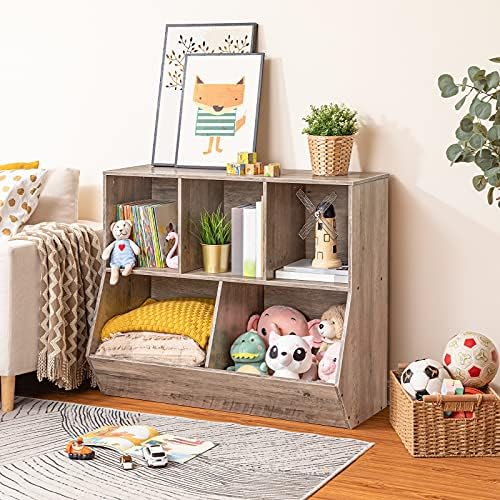 HOOBRO Kids Bookshelf, Bookcase Footboard, Toy Storage Cubby, Children's Toy Shelf, 35.4" L Toy Storage Cabinet, Fit for Children's Room, Playroom, Hallway, Kindergarten, Greige BG32CW01 - Image 5