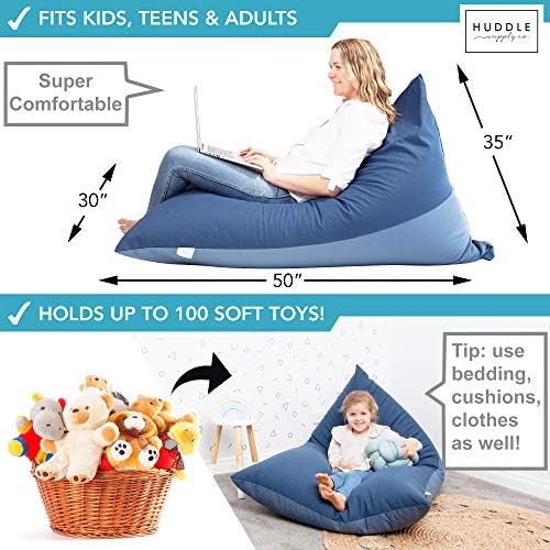 Huddle Designer Stuffed Animal Bean Bag Storage Chair Cover XL Blue Denim - Image 2
