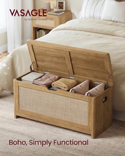VASAGLE Boho Storage Bench with Rattan Look, Rounded Corners - Image 3
