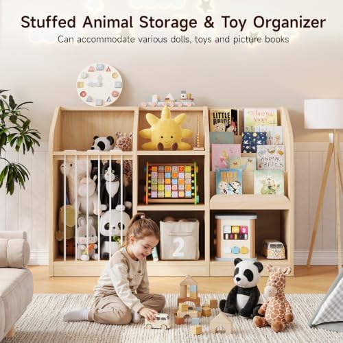 ONBRILL Toy Organizer with Bookshelf & Stuffed Animal Storage, Maple Wood - Image 4