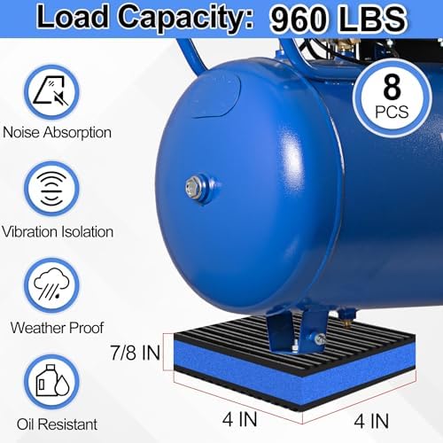 8 Pack Anti Vibration Pads for Washing Machine 4"x4"x7/8", Sound Isolation Vibrating Pad Ribbed Rubber Damping Mat EVA Center for Air Compressors, Conditioner, Treadmill, HVAC Washer Dryer - Image 6